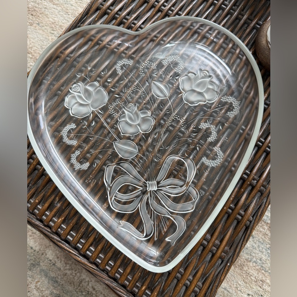 Vintage Mikasa Heart Shaped Dish - Vintage Mikasa Etched roses platter dining